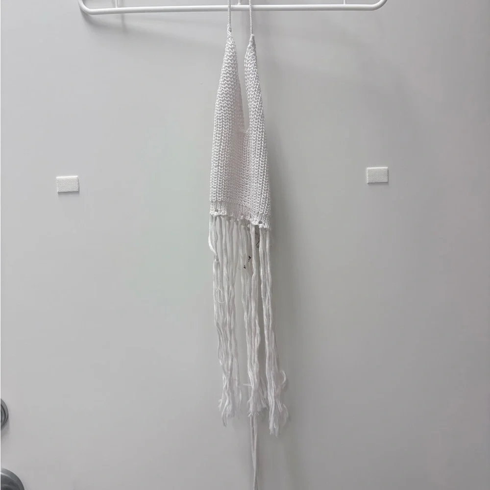 SHEIN Sz L White Fringe Halter Top